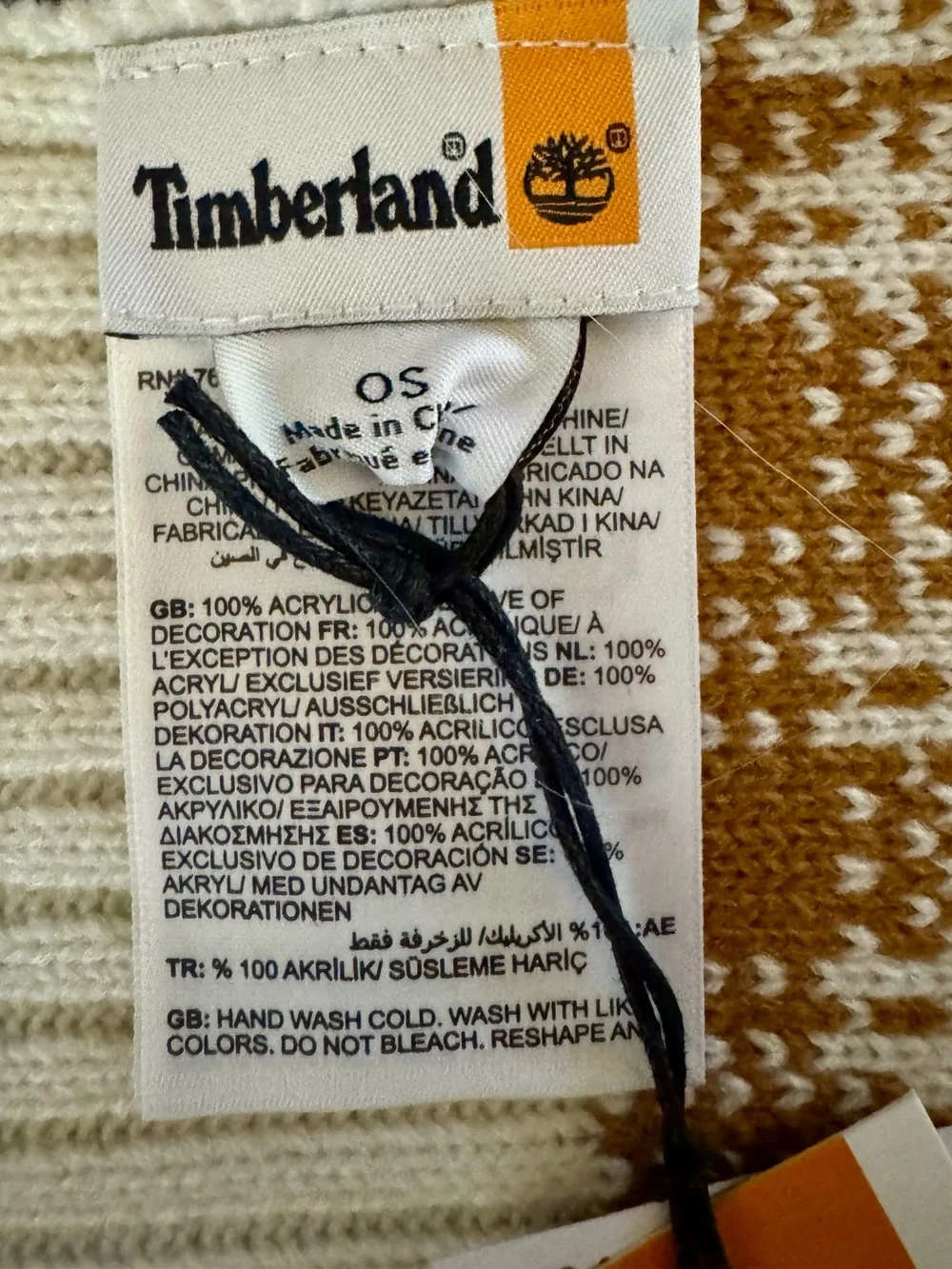 Timberland Plaid Knit Scarf Cream Camel NWT 63” Cozy Winter